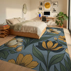Minimalist Botanical Slate Blue Area Rug - bedroom
