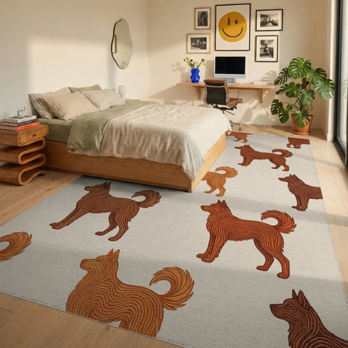 Beige Orange Minimalist Rug - bedroom