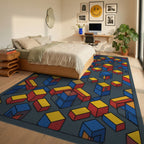 Modern Primary Geometric Isometric Grid Rug - bedroom