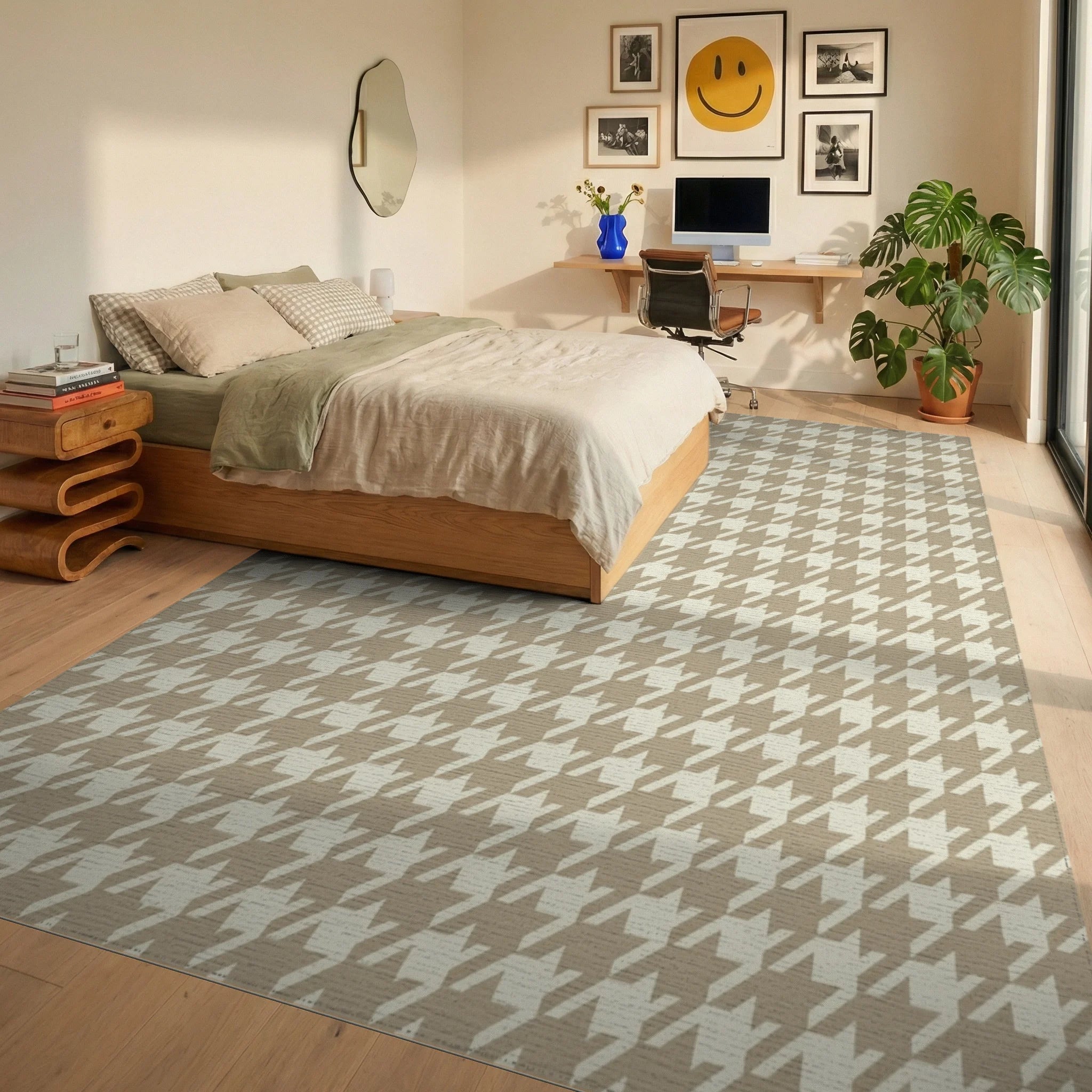 Beige Geometric Design Rug - bedroom