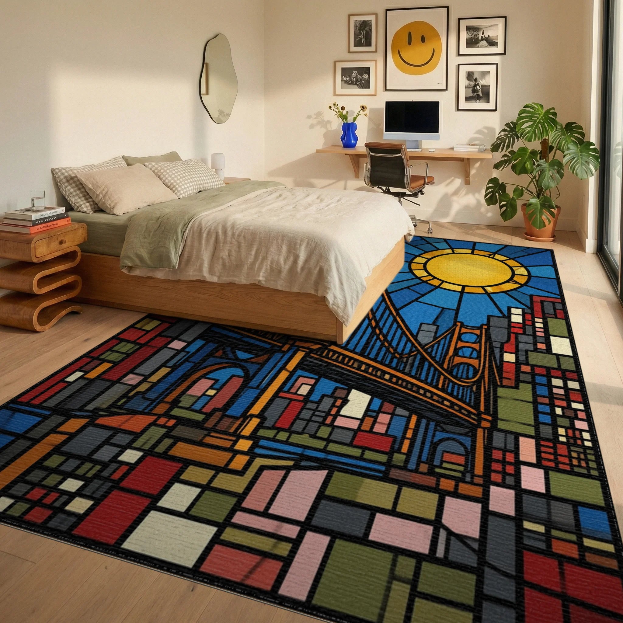 Black Yellow Sky Rug - bedroom