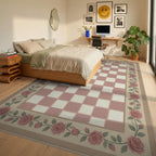 White Beige Green Rug - bedroom