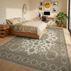 Cream Brown Traditional Rug - bedroom