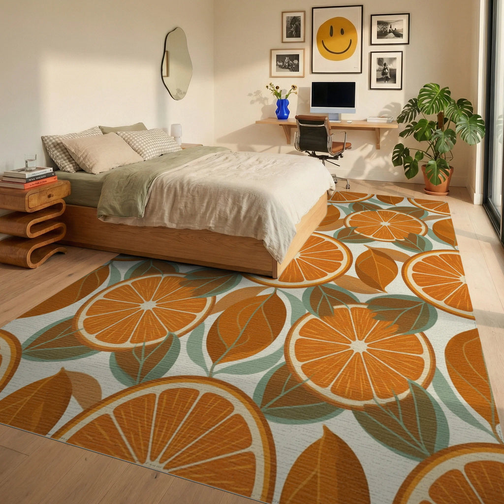 Graphic Citrus Cream Saffron Rug - bedroom
