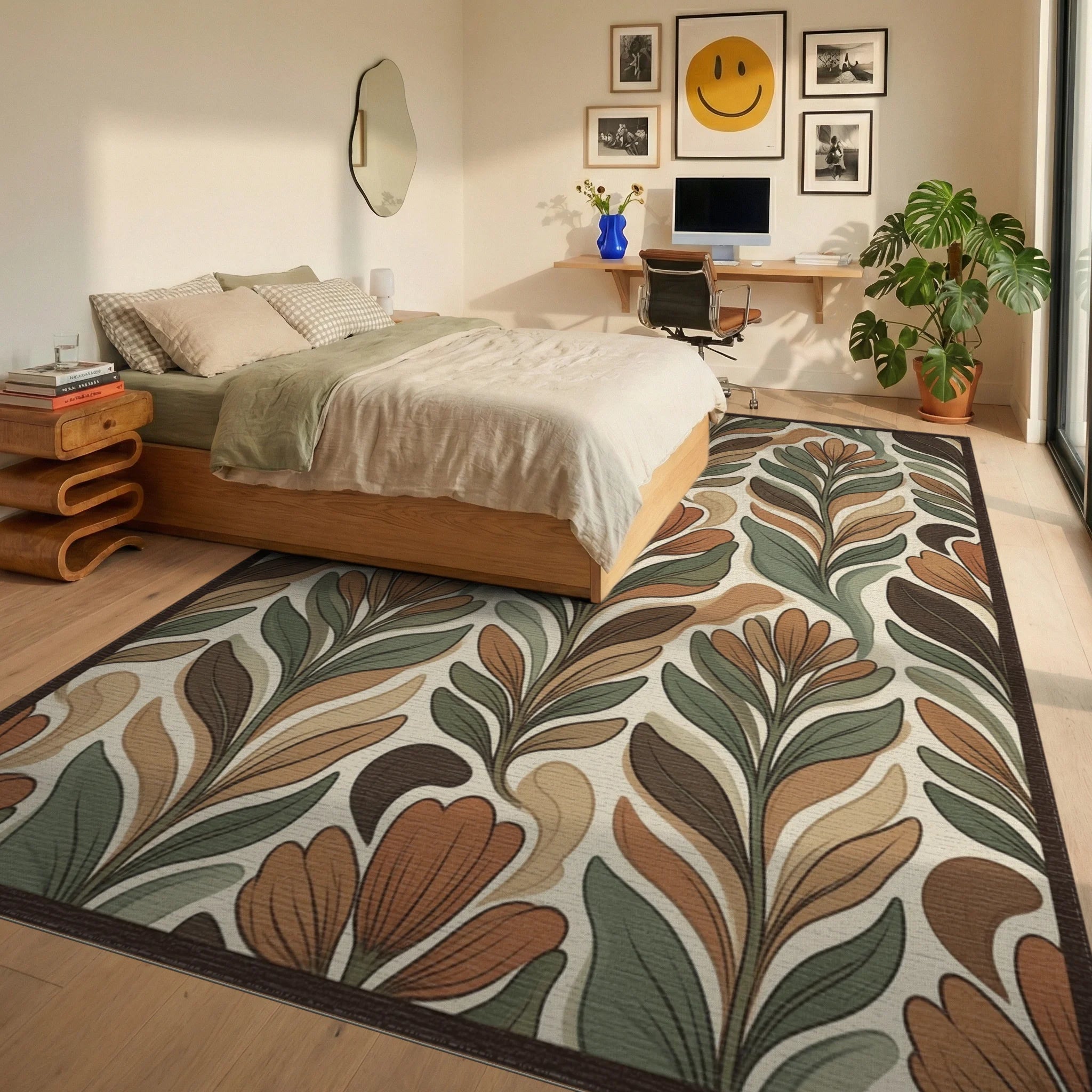 Green Brown Contains Rug - bedroom