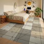 Neutral Geometric Grid Accent Rug - bedroom