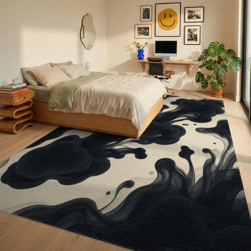 Black Beige Geometric Rug - bedroom