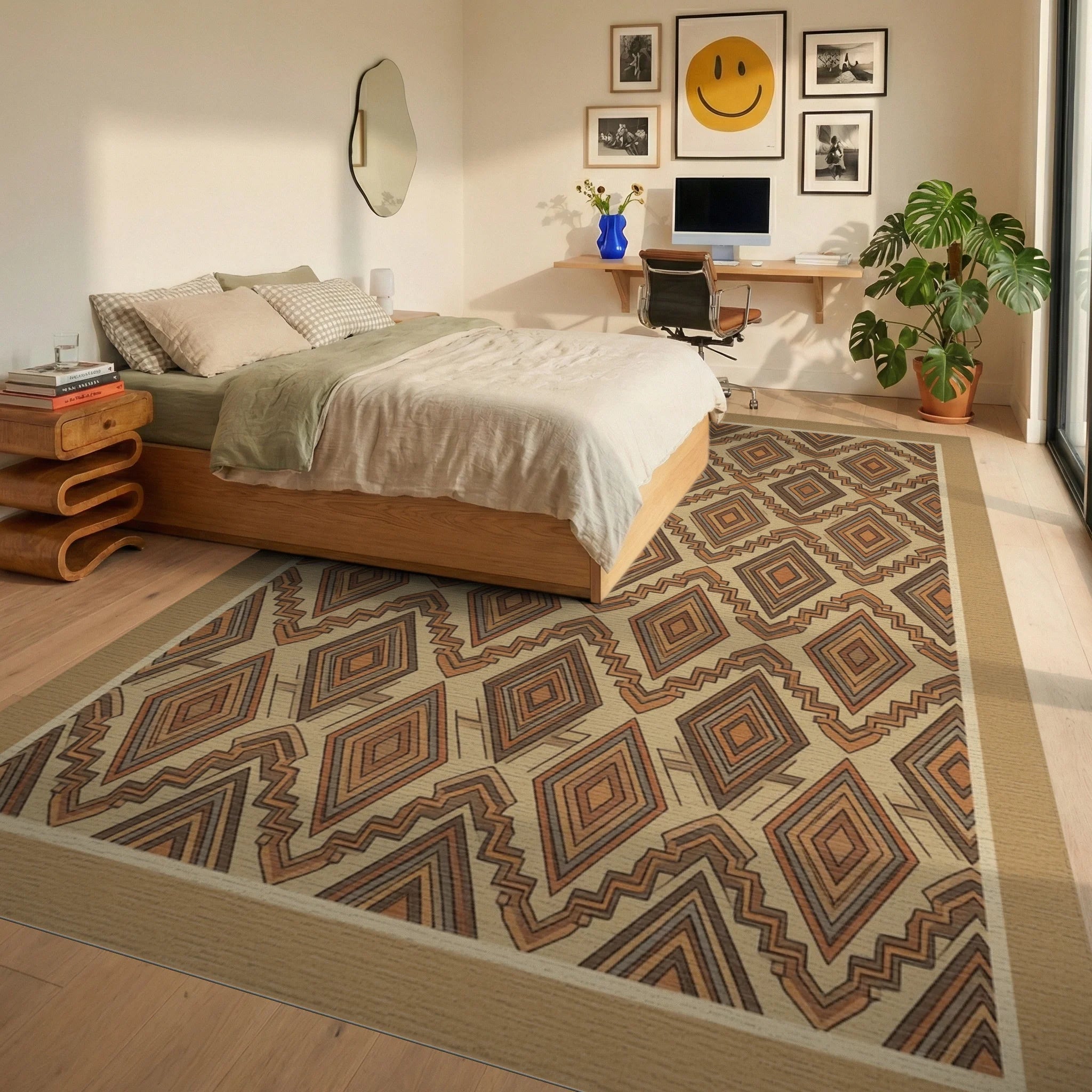 Traditional Brown Beige Rug - bedroom
