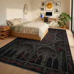 Red Black Silver Rug - bedroom