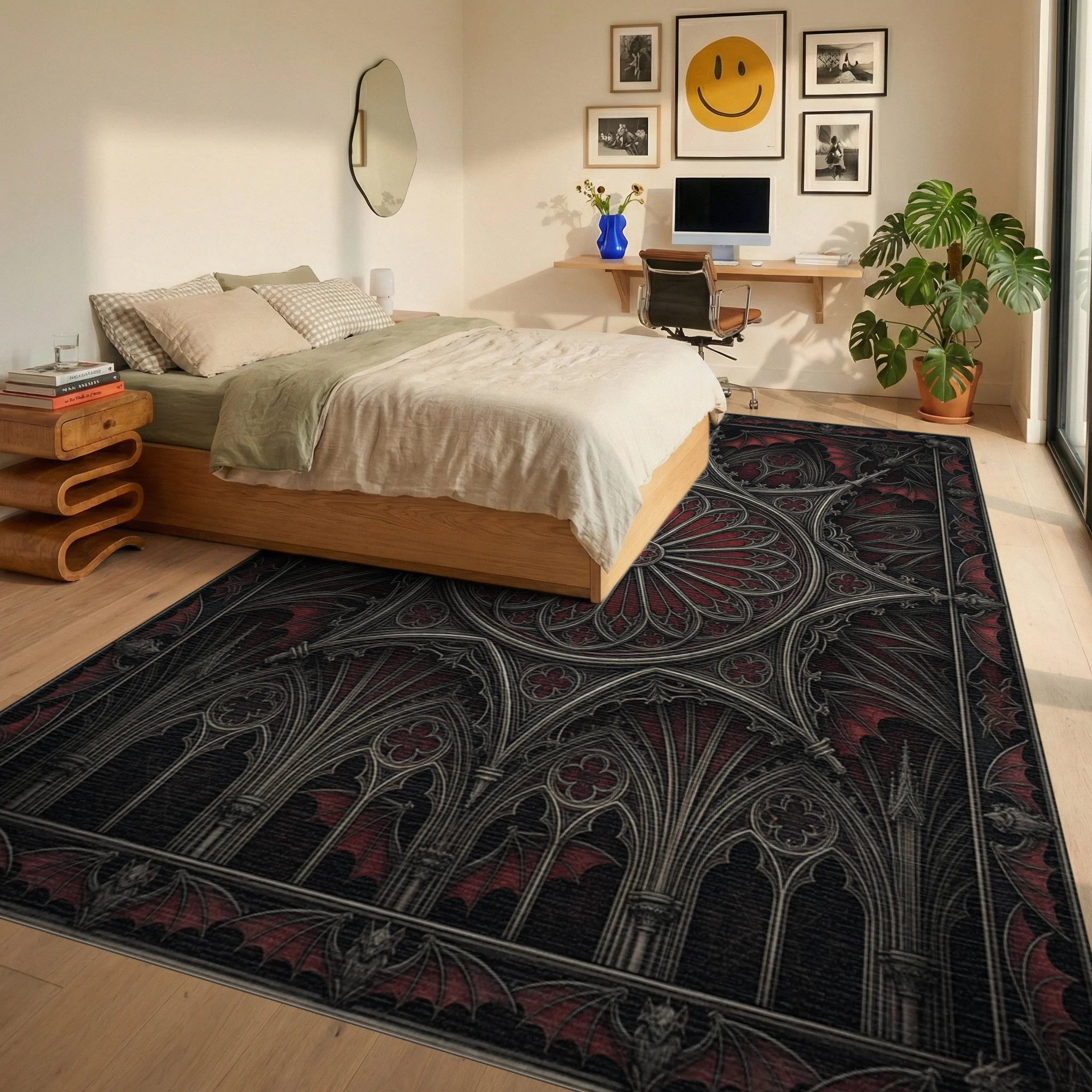 Red Black Silver Rug - bedroom