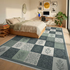 Green White Geometric Rug - bedroom