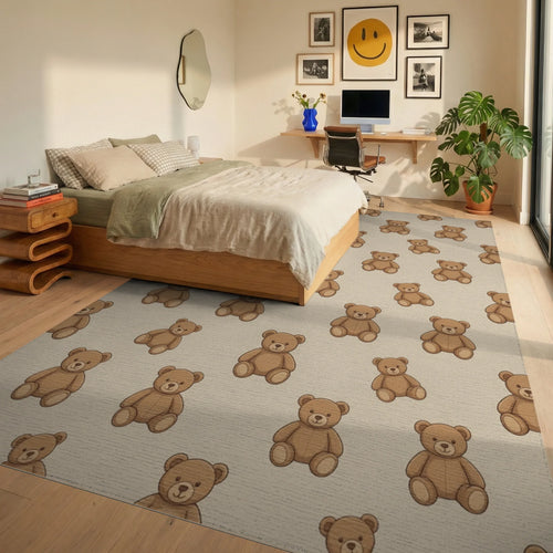 Beige Brown Minimalist Rug - bedroom