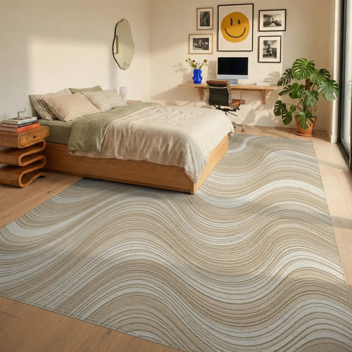 Beige White Geometric Rug - bedroom