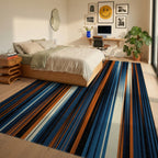 Navy Blue Orange Rug - bedroom