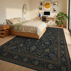 Blue Gold Traditional Rug - bedroom