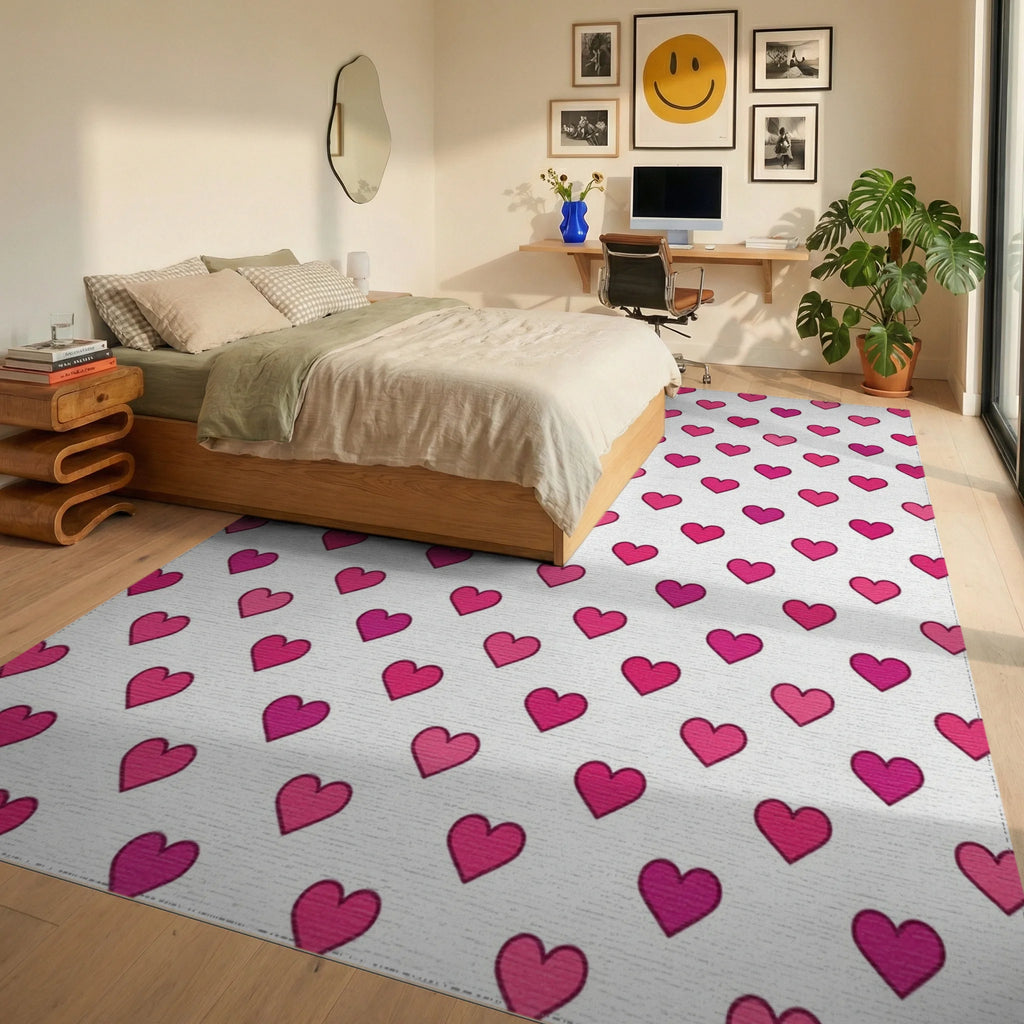 White Pink Minimalist Rug - bedroom