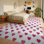 White Pink Minimalist Rug - bedroom