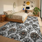 Floral Black White Rug - bedroom