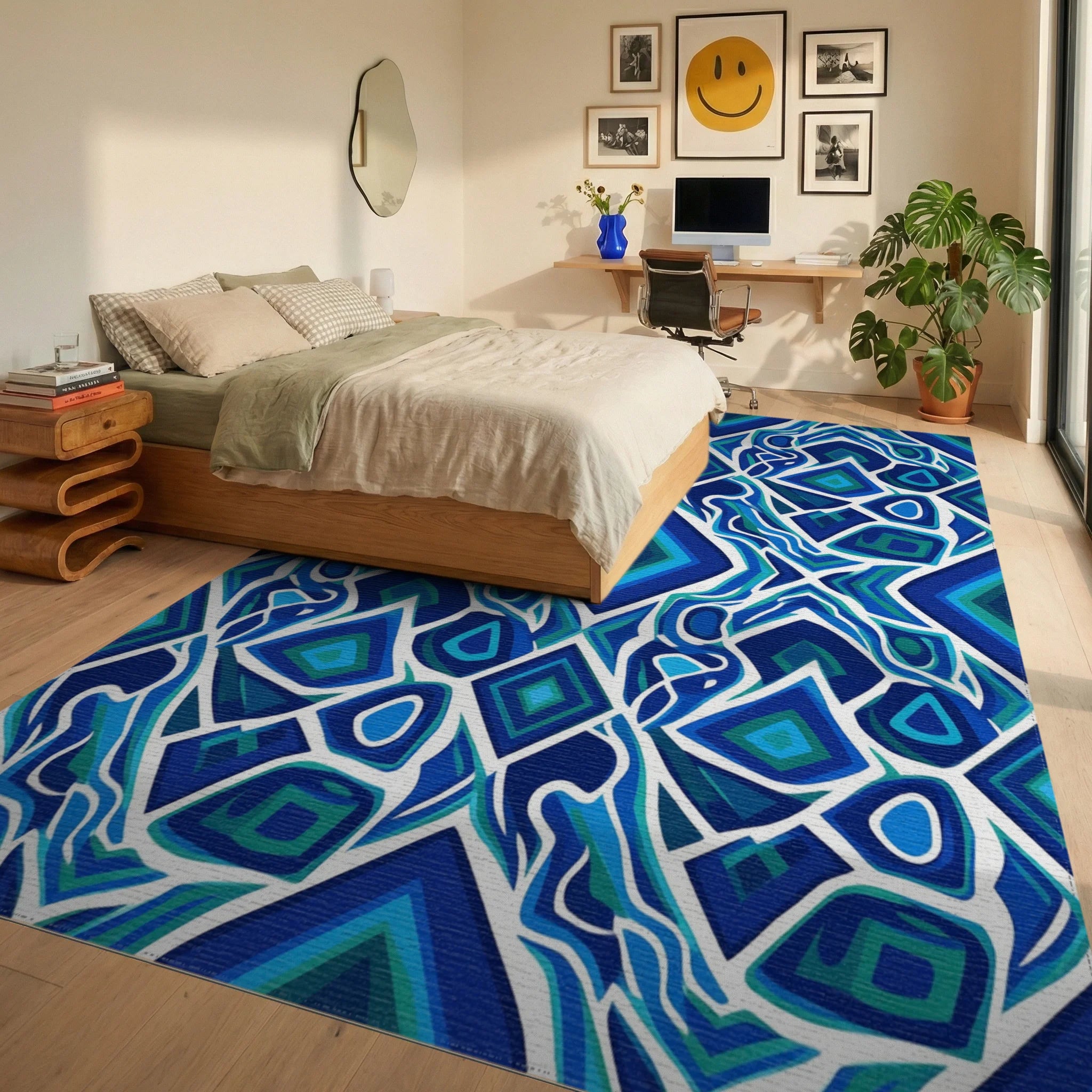 Moroccan Blue Navy Rug - bedroom