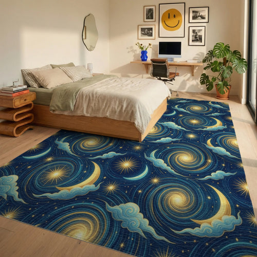 Blue Yellow Gold Rug - bedroom