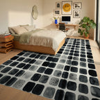 Black White Minimalist Rug - bedroom