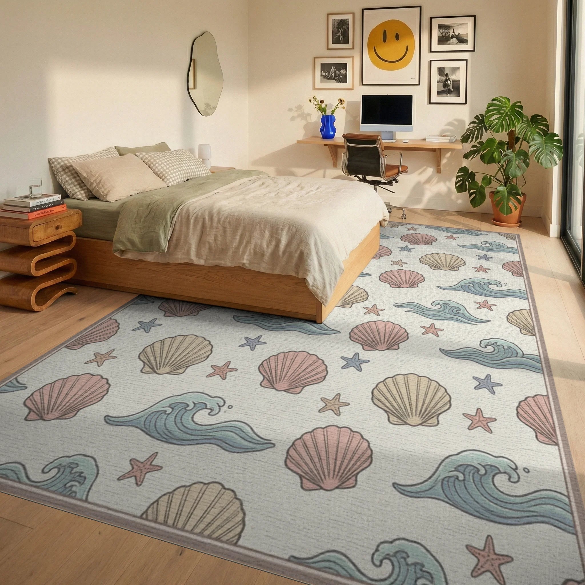 Scattered Coastal Wave Area Rug - bedroom