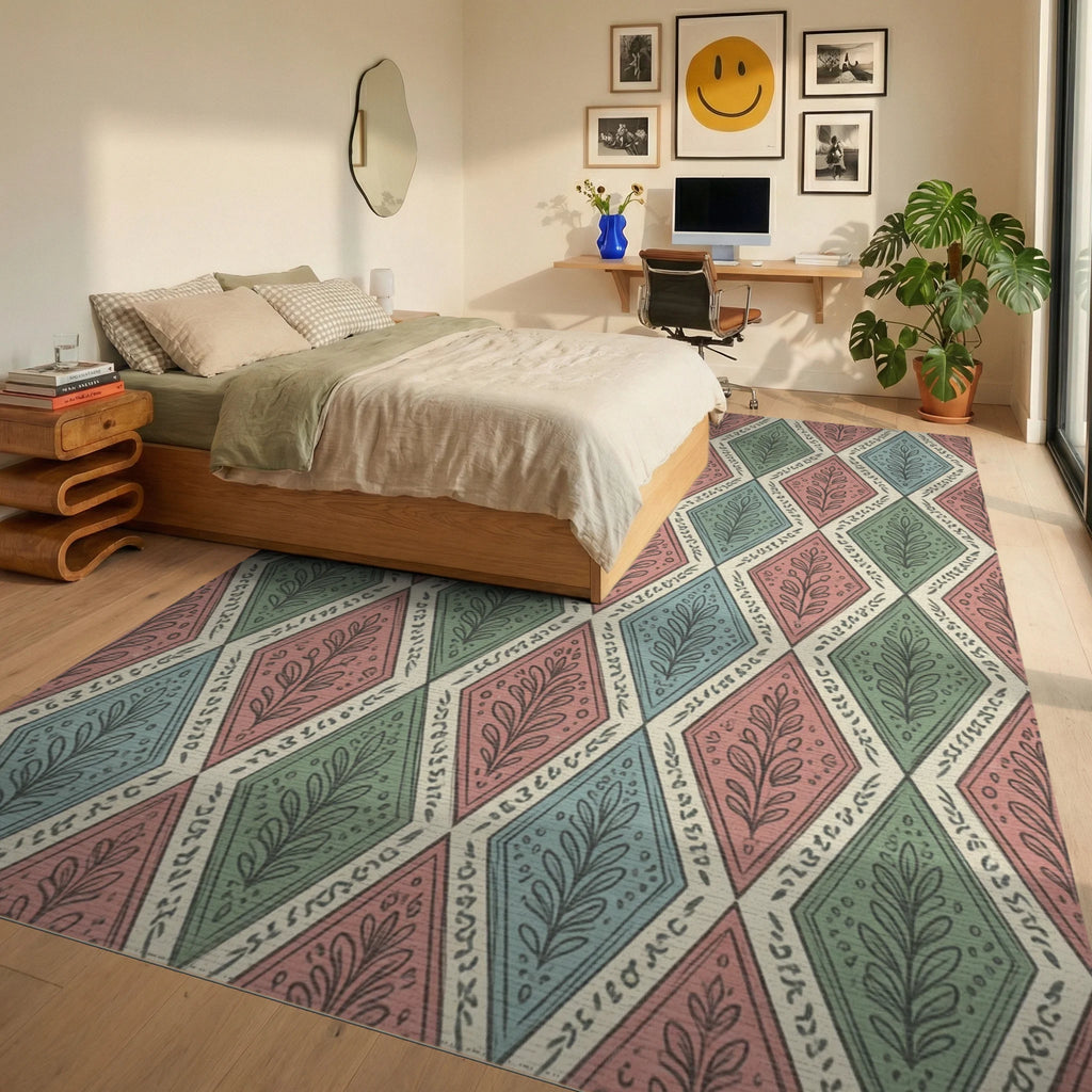 Pink Green Blue Rug - bedroom