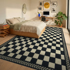Gray Cream Geometric Rug - bedroom