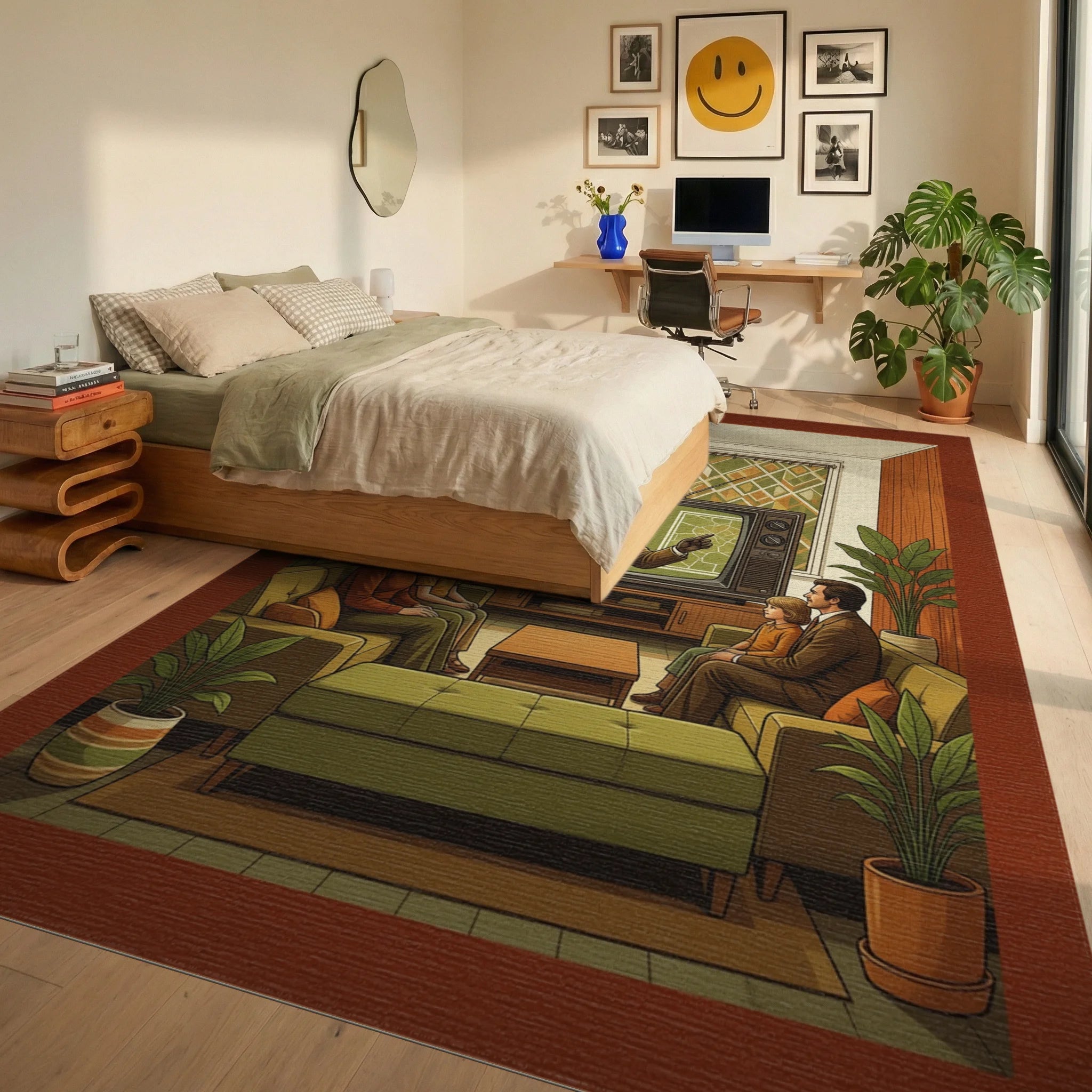 Green Gold Orange Rug - bedroom