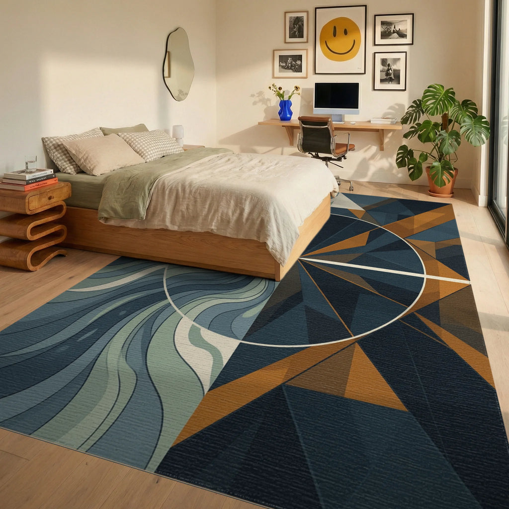 Asymmetrical Organic Geometric Earth Tone Rug - bedroom