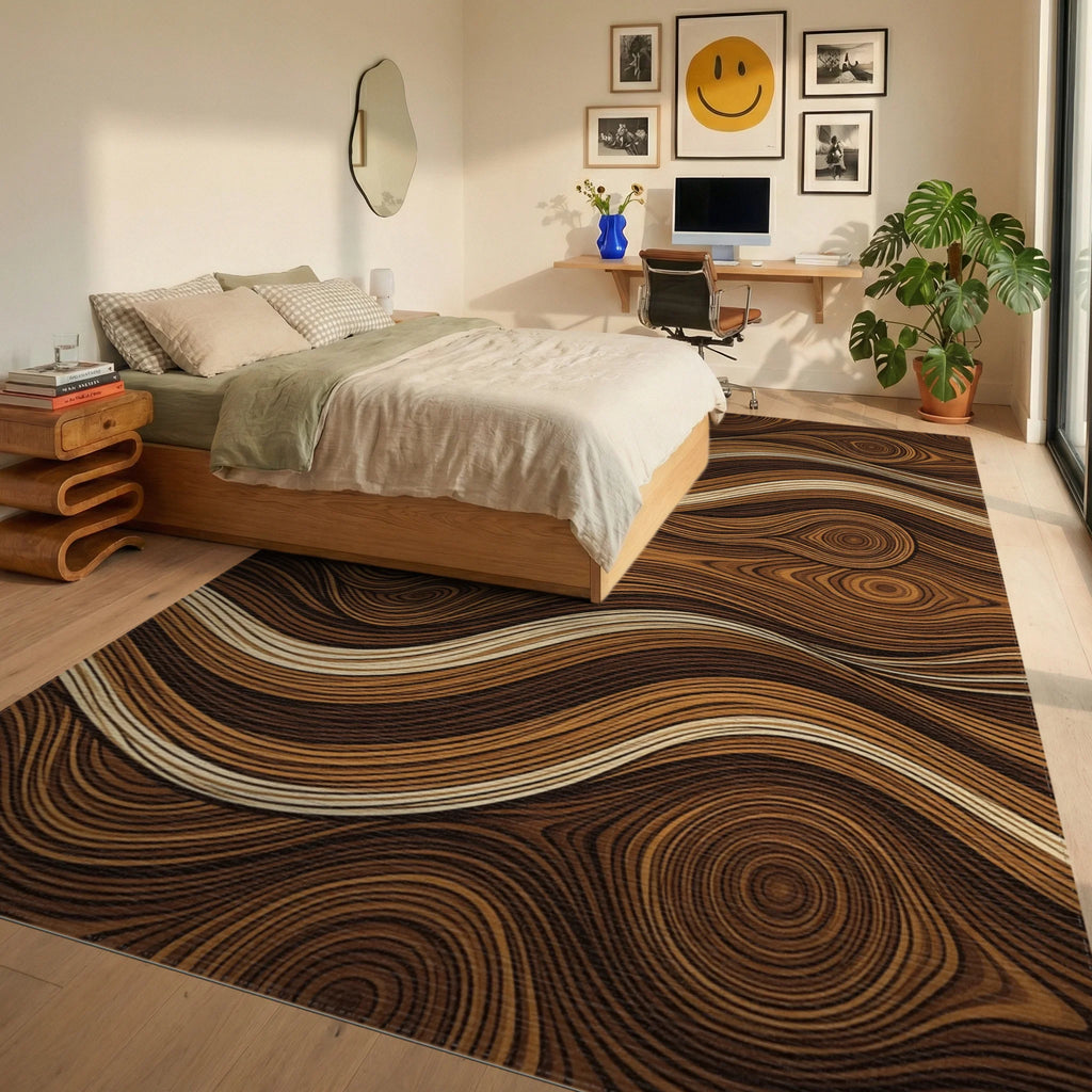Walnut Grain Flowing Linear Rug - bedroom