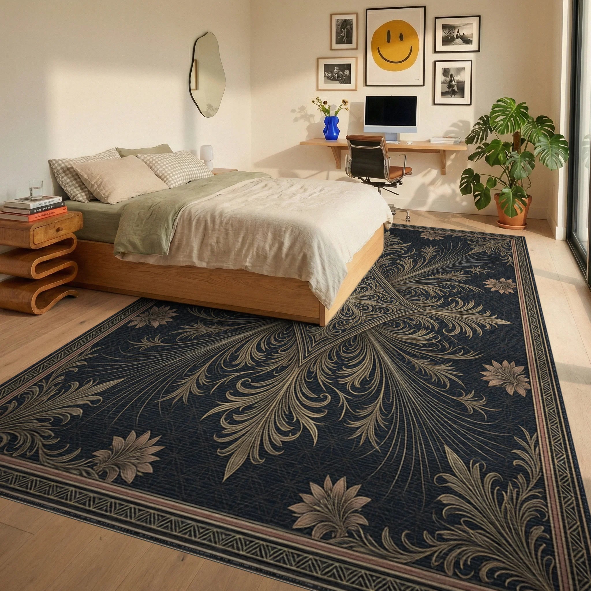 Radiating Diamond Filigree Gold Rug - bedroom