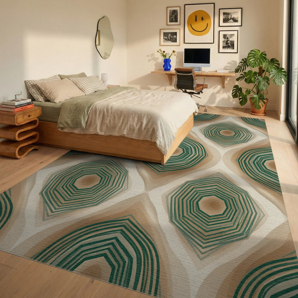 Beige Tan Brown Rug - bedroom