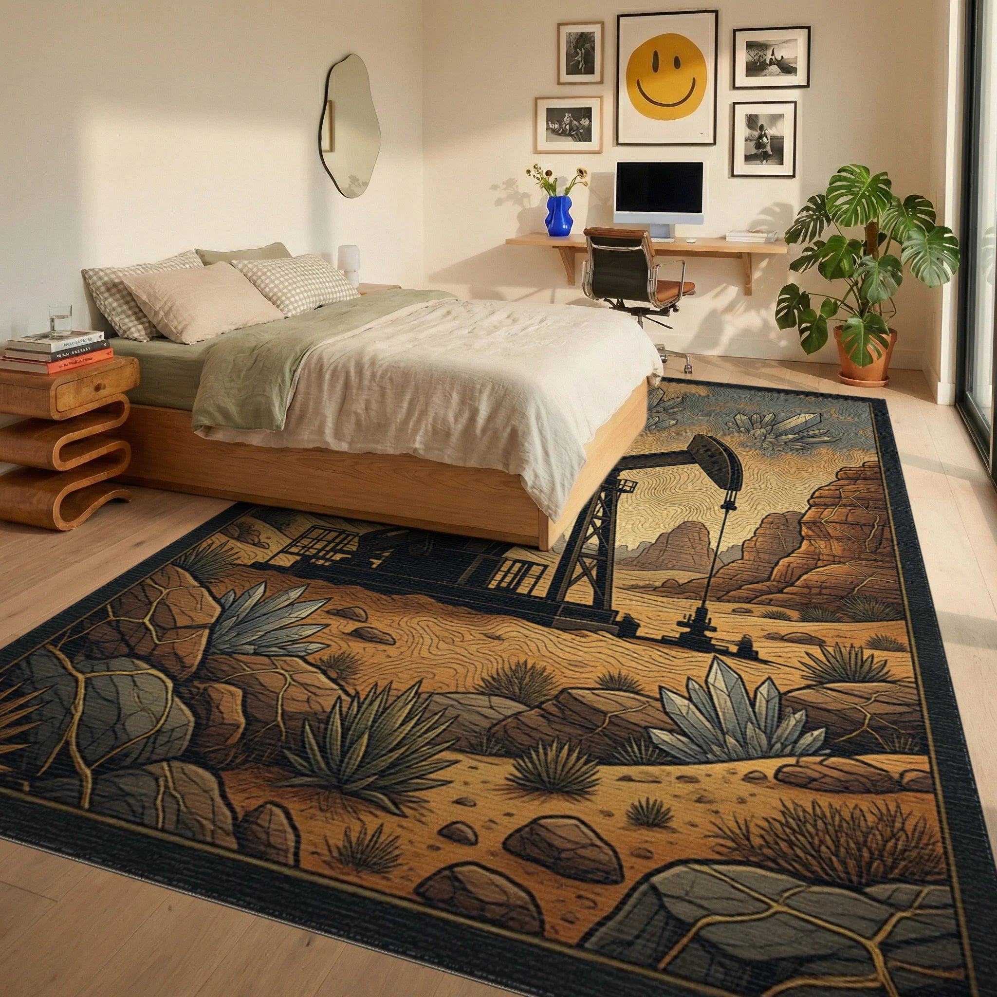 Black Gray Gold Rug - bedroom