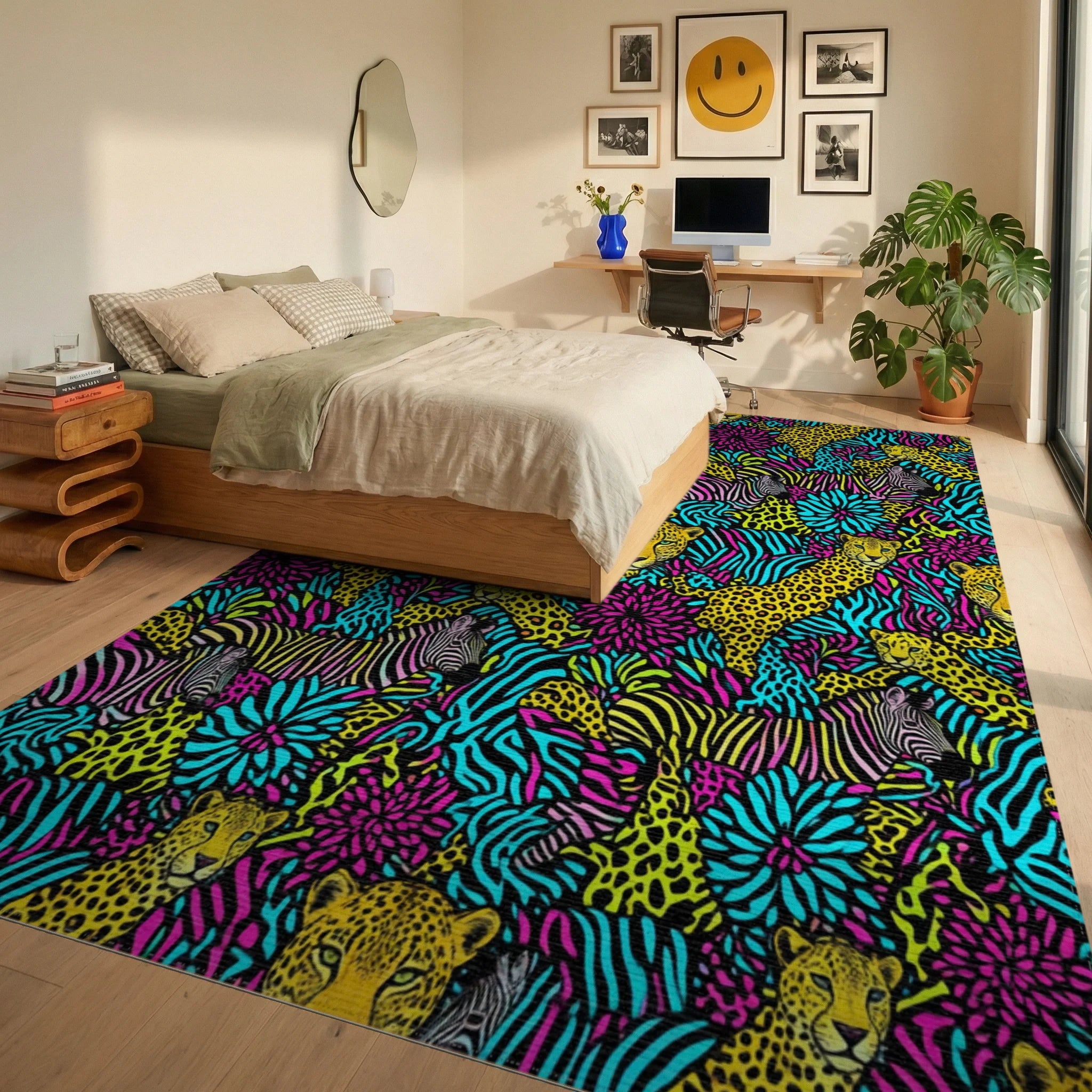 Magenta Yellow Energetic Rug - bedroom