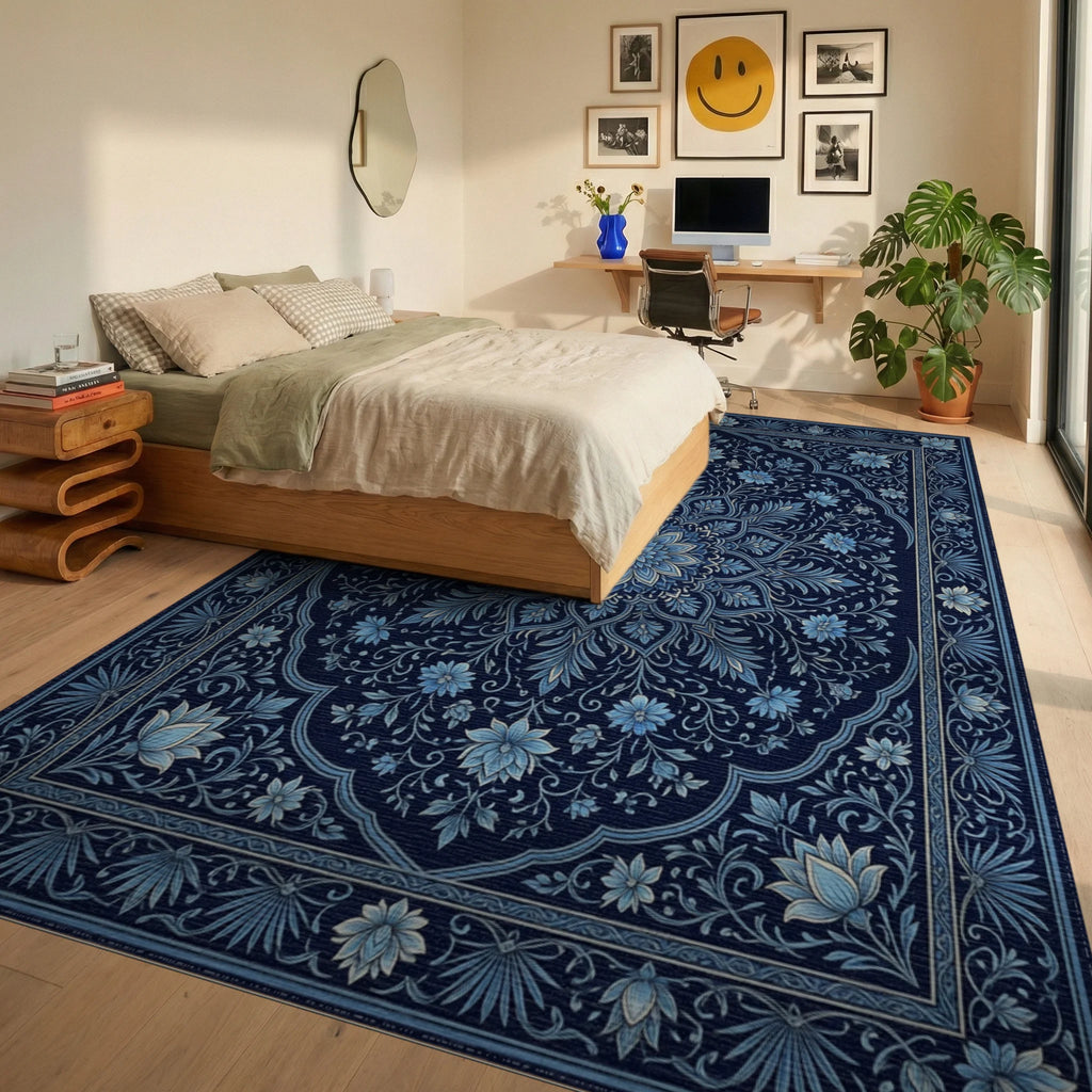 Persian Navy Blue Rug - bedroom