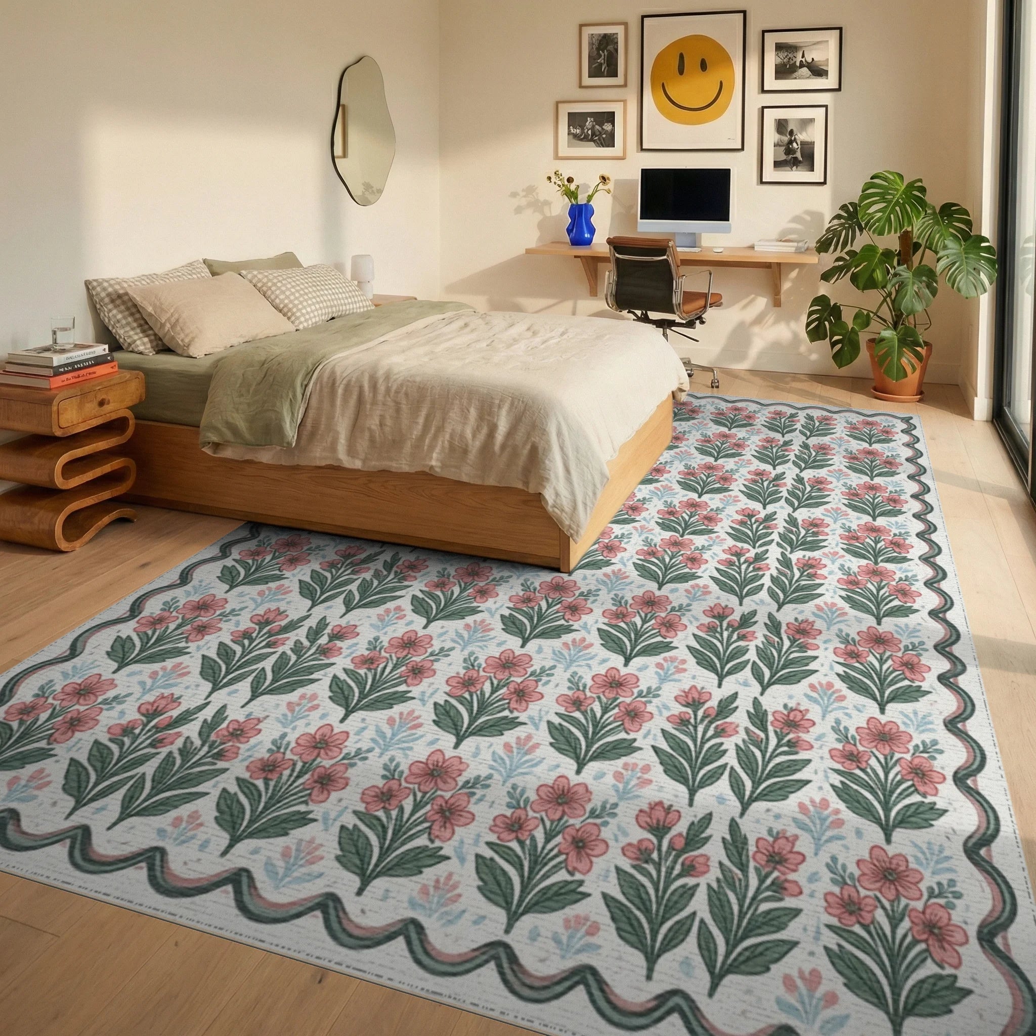 Pink Green Blue Rug - bedroom