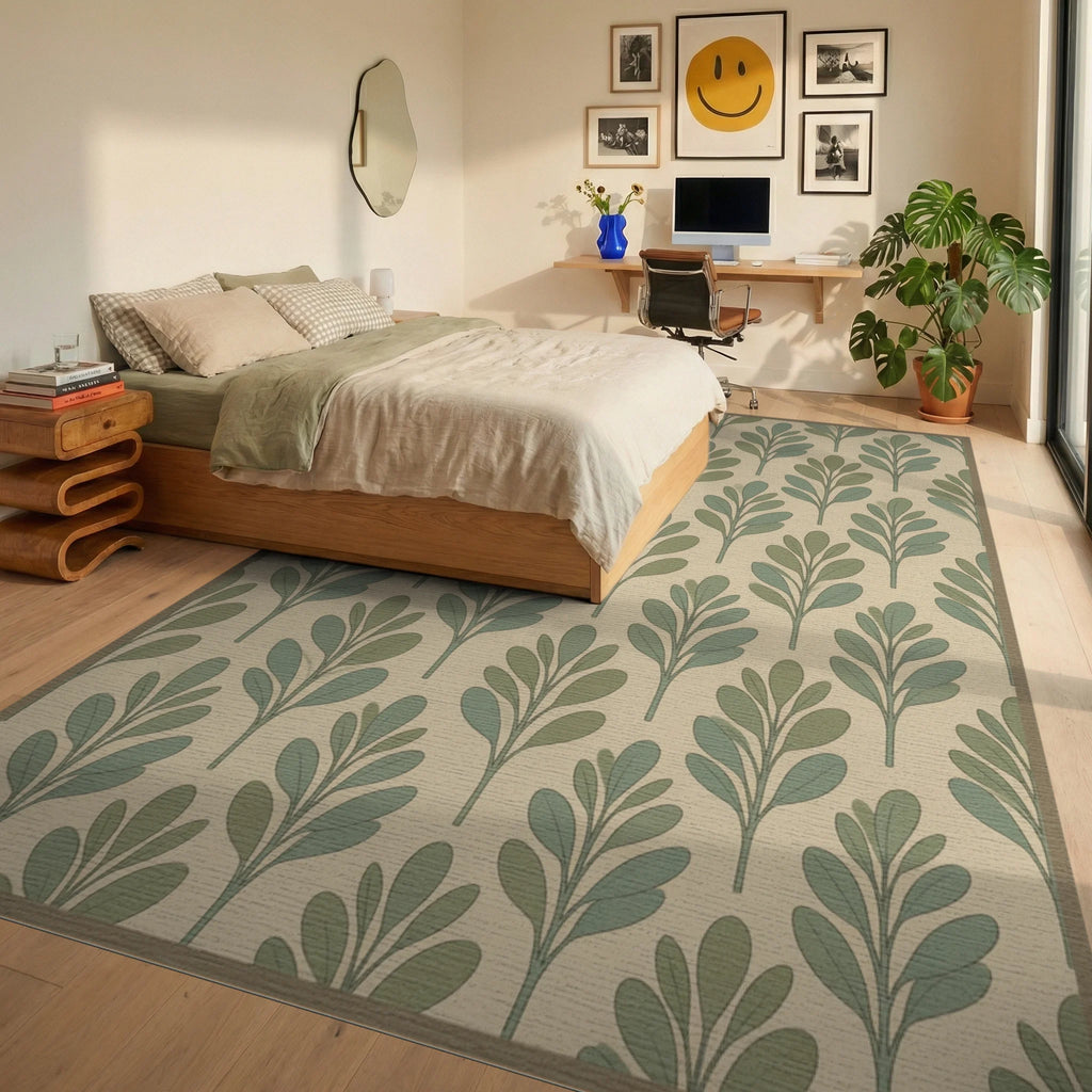 Scandinavian Green Olive Rug - bedroom