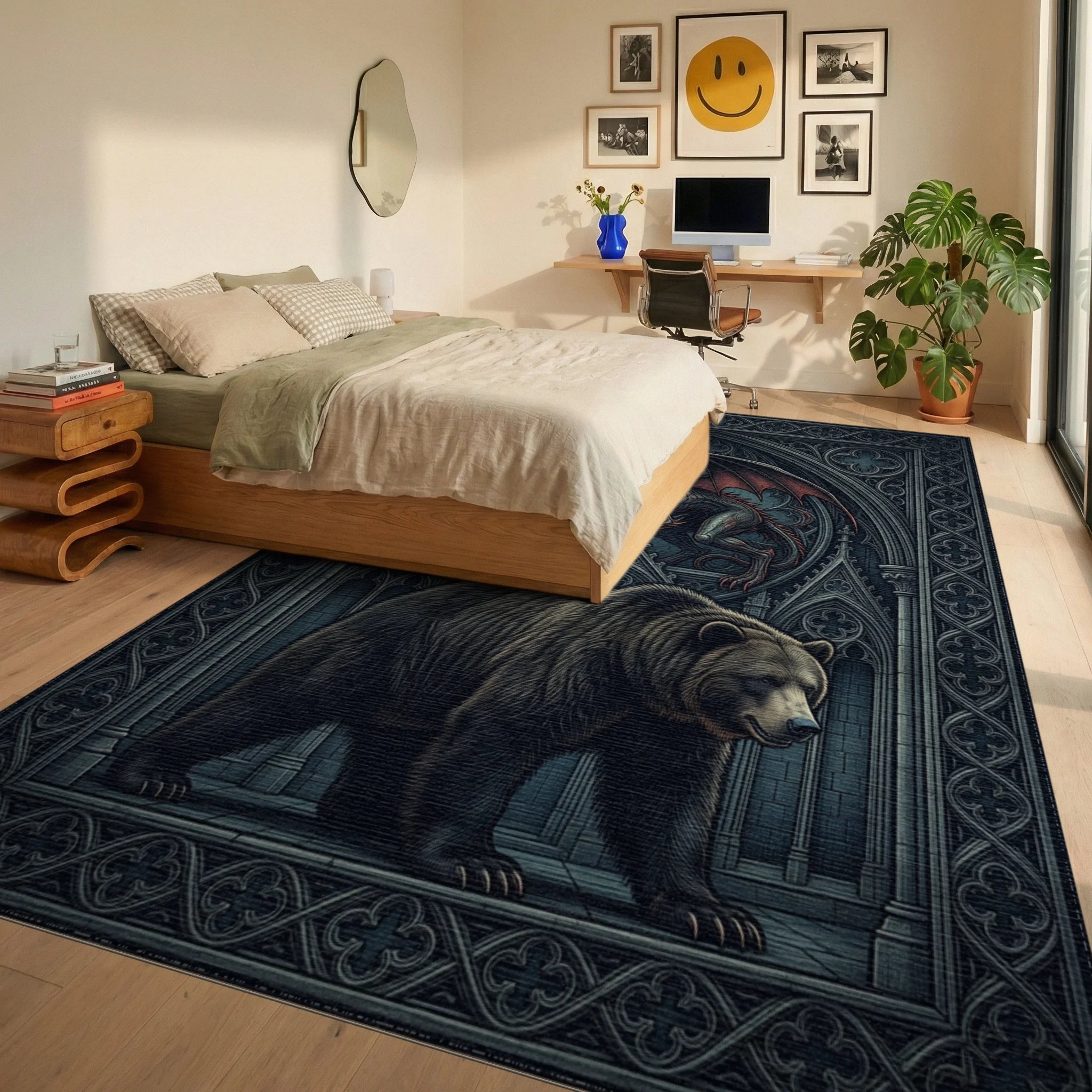 Blue Black Crimson Rug - bedroom