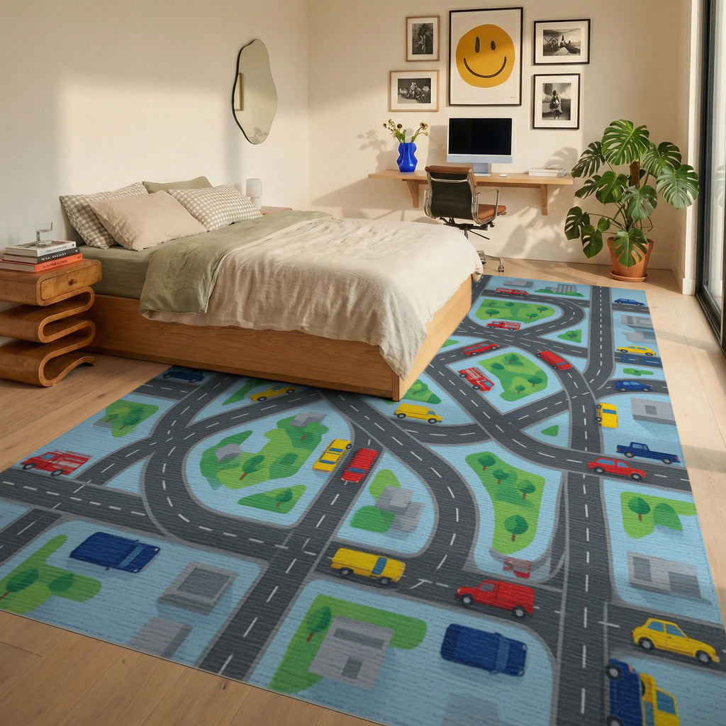 Modern Road Map Activity Rug - bedroom