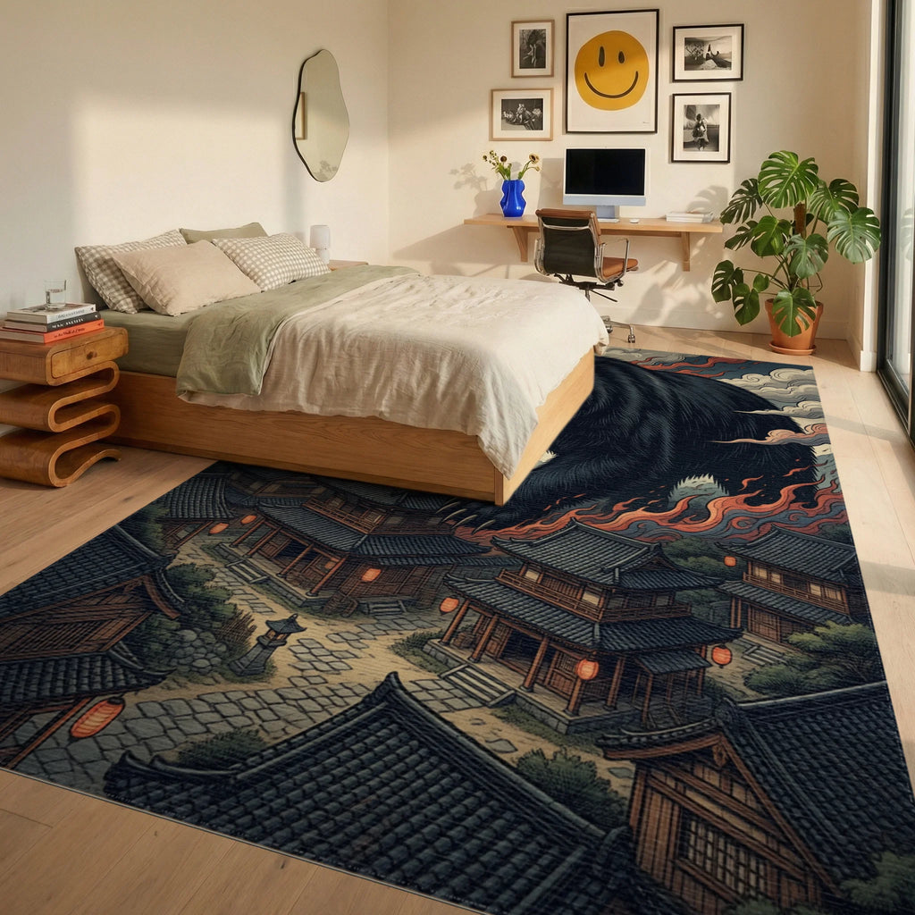 Cinematic Bear Village Graphic Area Rug - bedroom