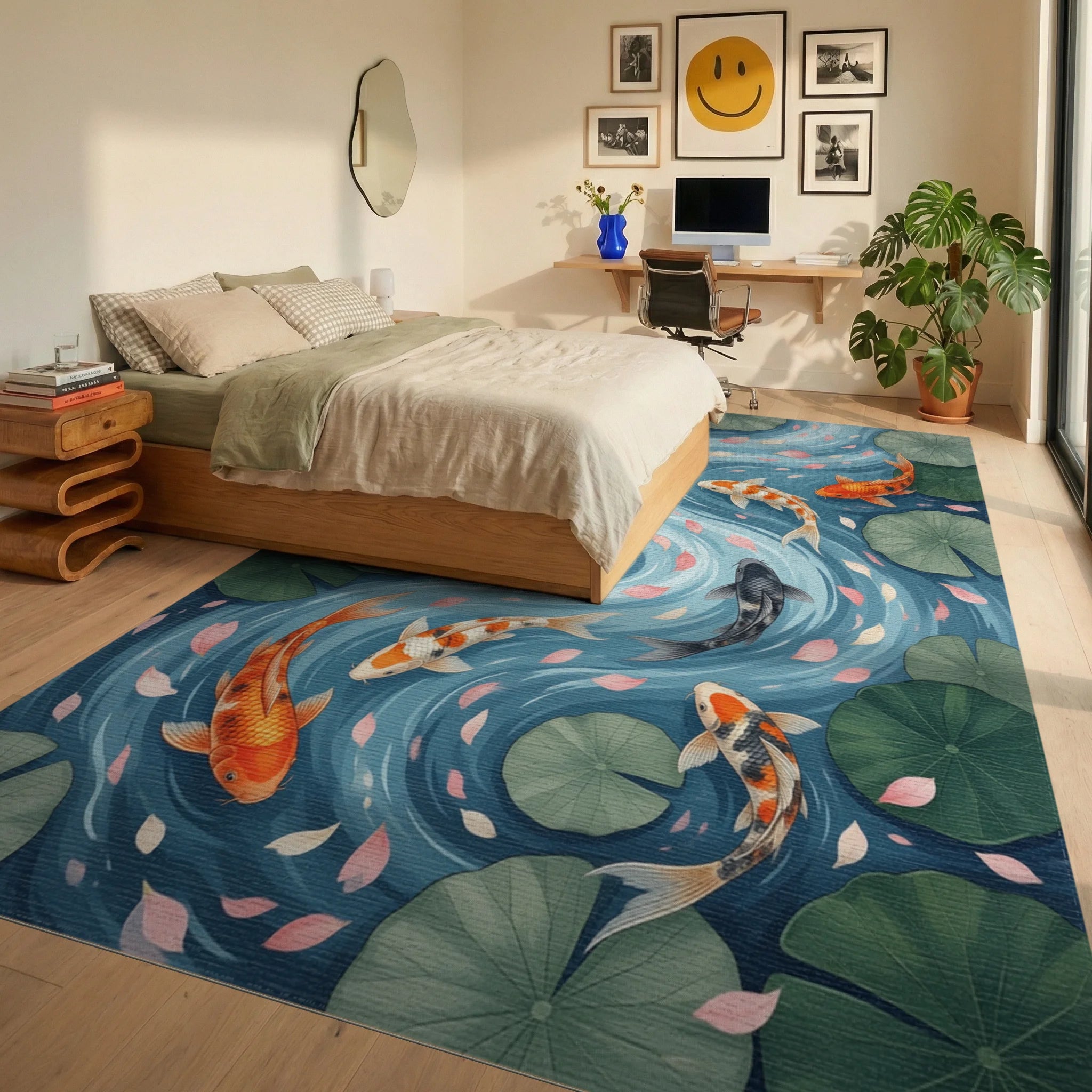Blue Forest Green Rug - bedroom