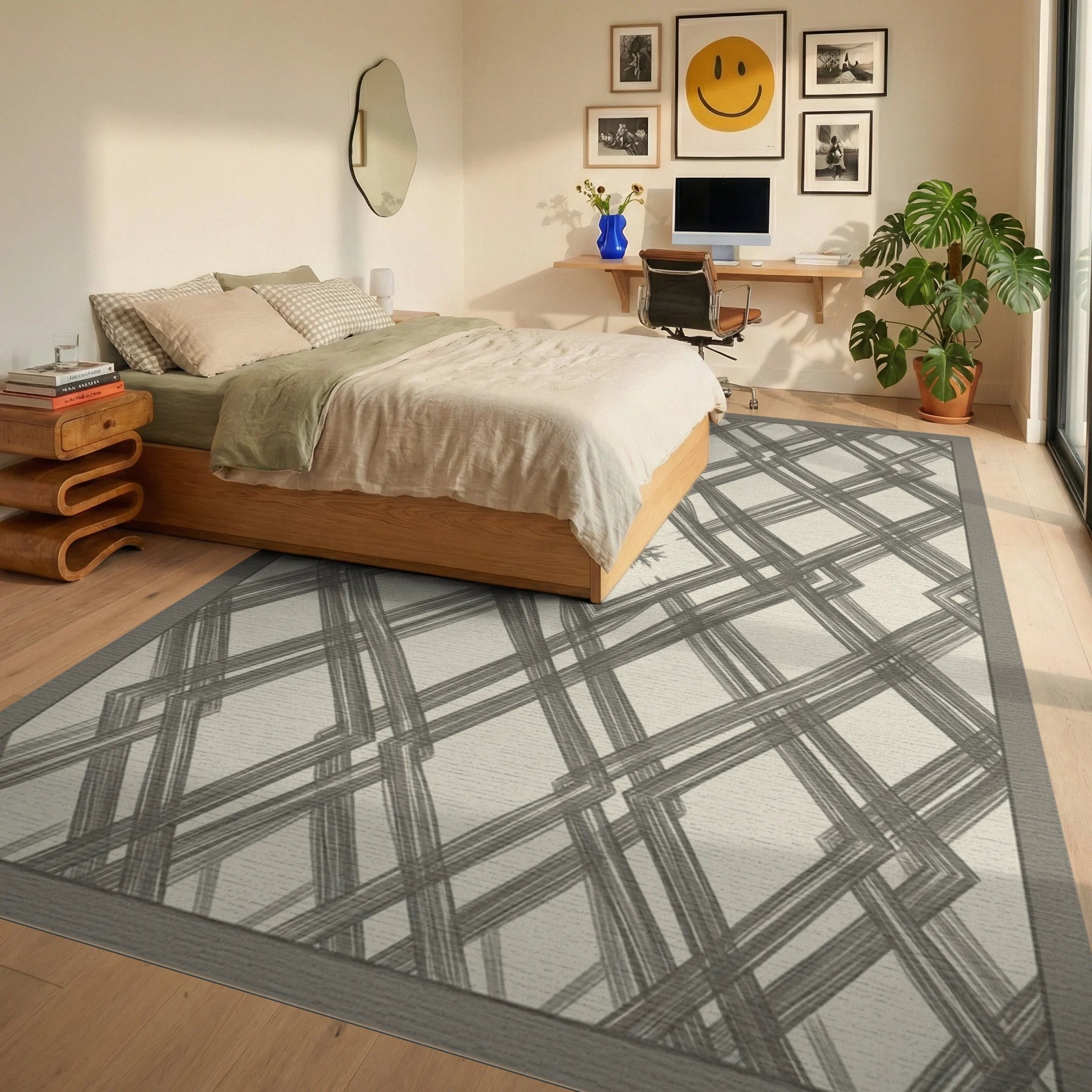 Cream Moroccan Geometric Rug - bedroom