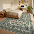 Cream Green Blue Rug - bedroom