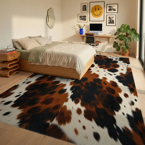 Brown Black Cream Rug - bedroom