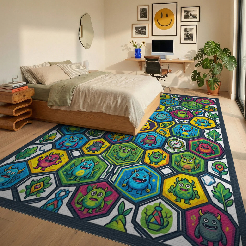 Whimsical Hexagonal Adventure Map Rug - bedroom
