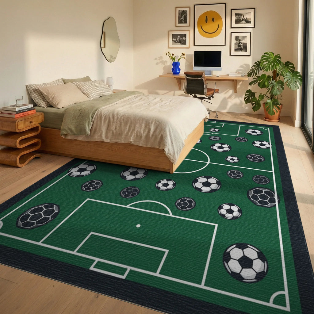Minimalist Soccer Field Graphic Rug - bedroom