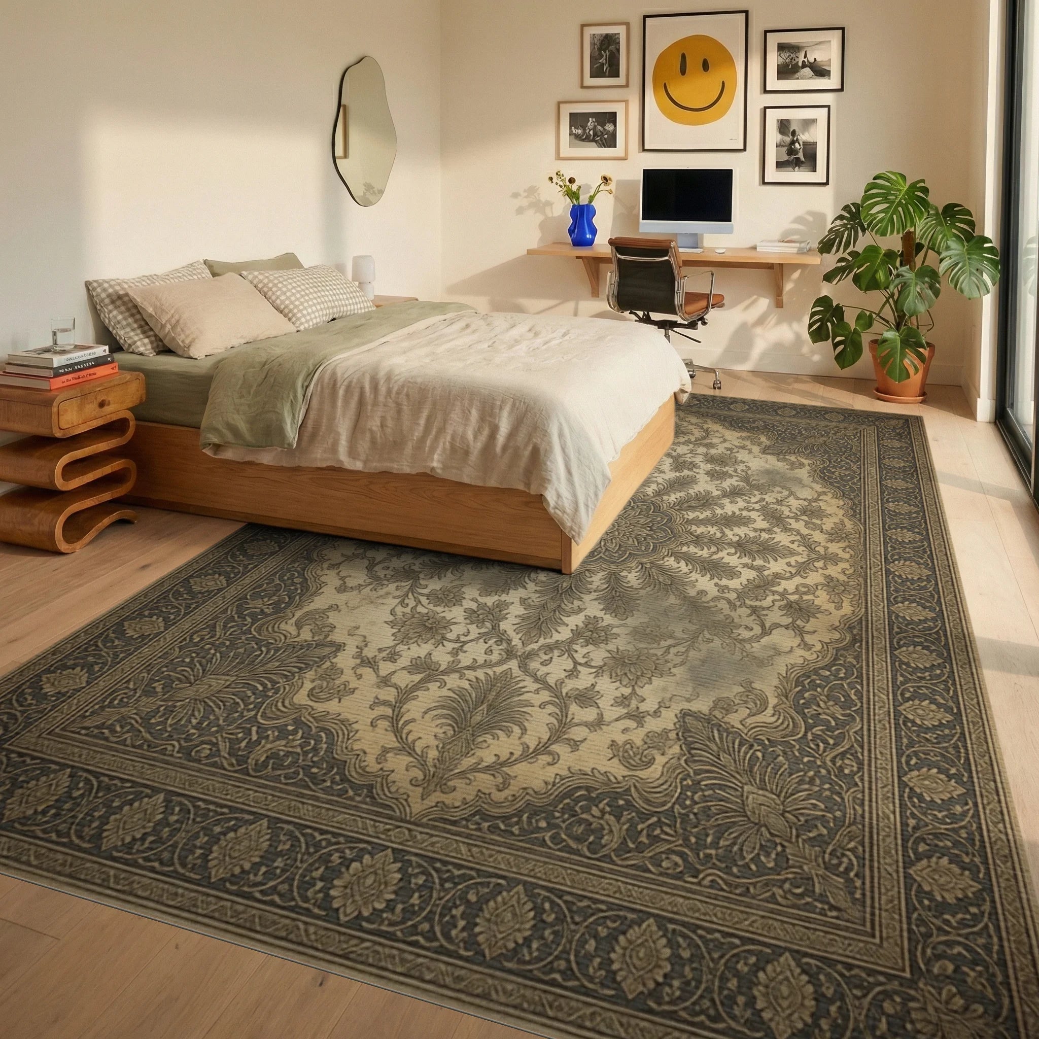 Traditional Persian Floral Rug - bedroom