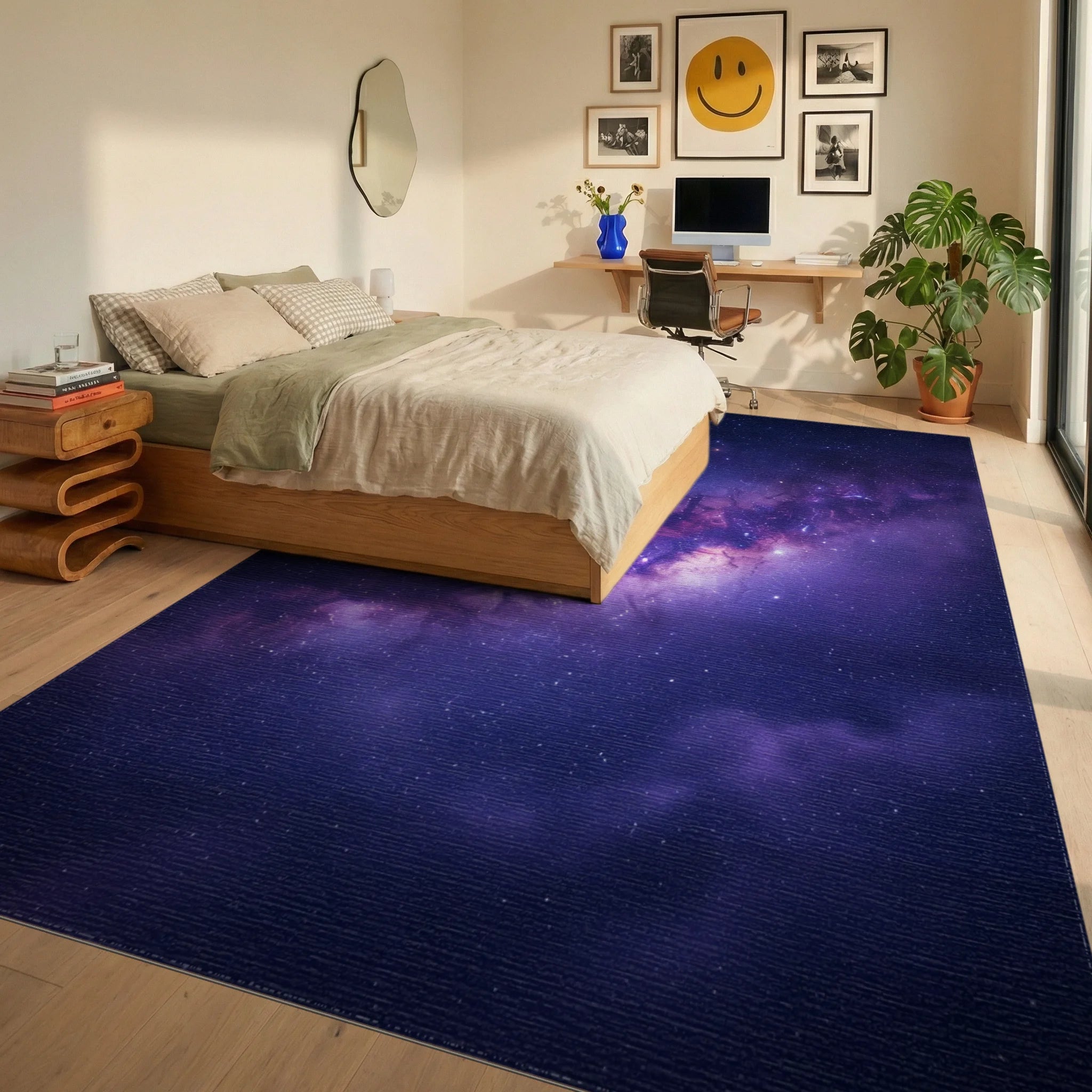 Blue Purple Silver Rug - bedroom