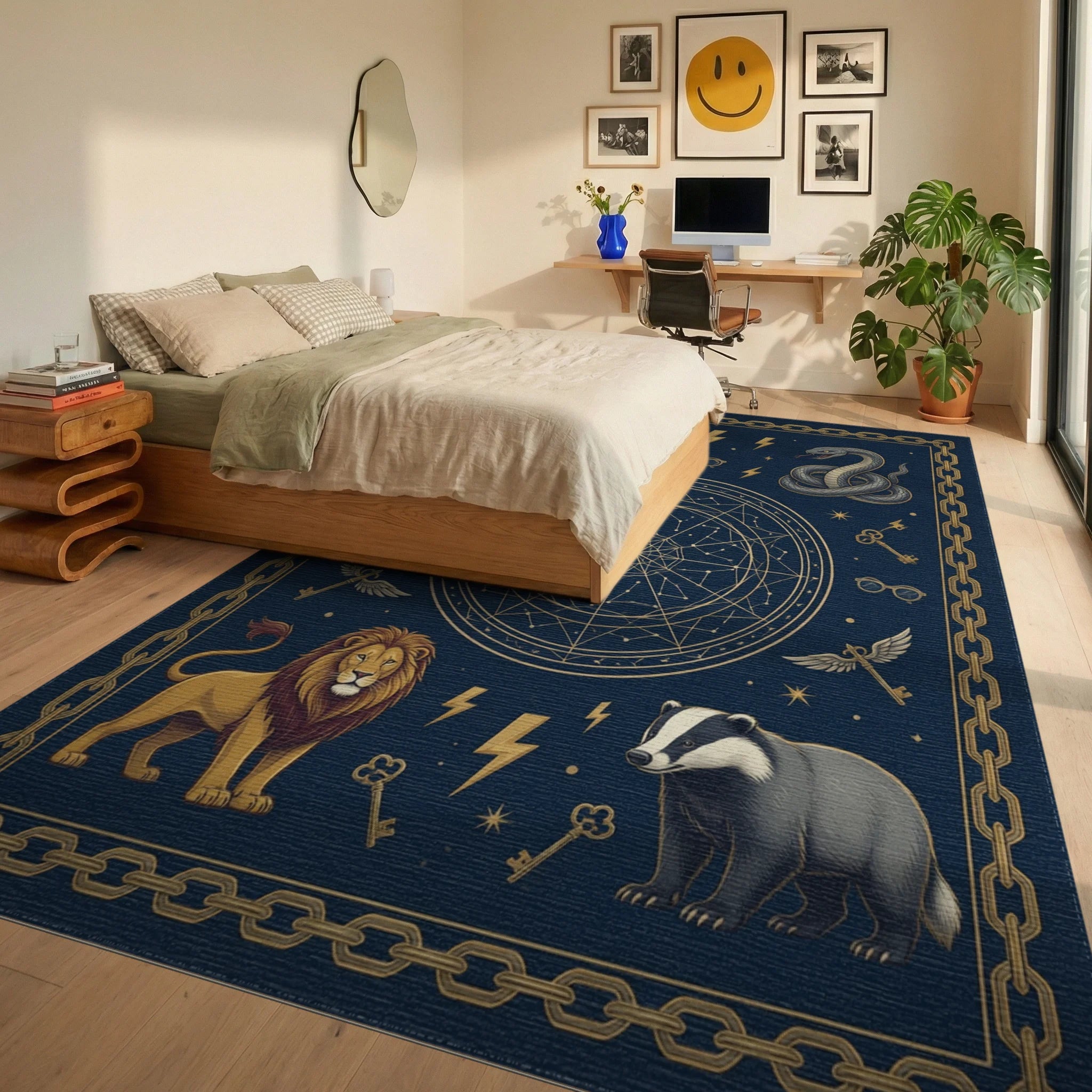 Celestial Constellation Elemental Medallion Rug - bedroom